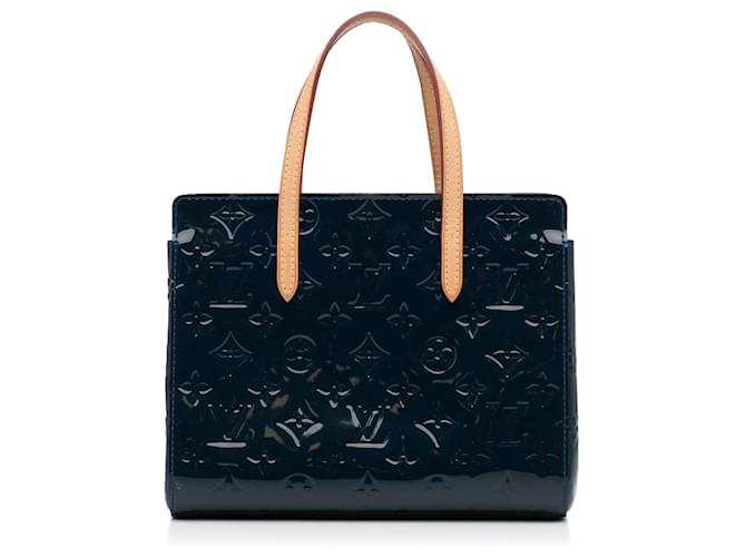 Auth Louis Vuitton Vernis Miroir Patent Blue Leather Tote Bag