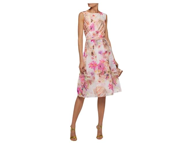Autre Marque MIKAEL AGHAL Womens Pink Floral Print Fit & Flare Organza Dress UK 8 US 4 EU 36 Peach Silk  ref.961727