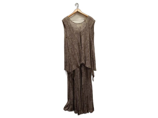 Conjunto de Vestido de Verano y Chaleco Gianni Versace Estampado Cebra Beige Marrón oscuro