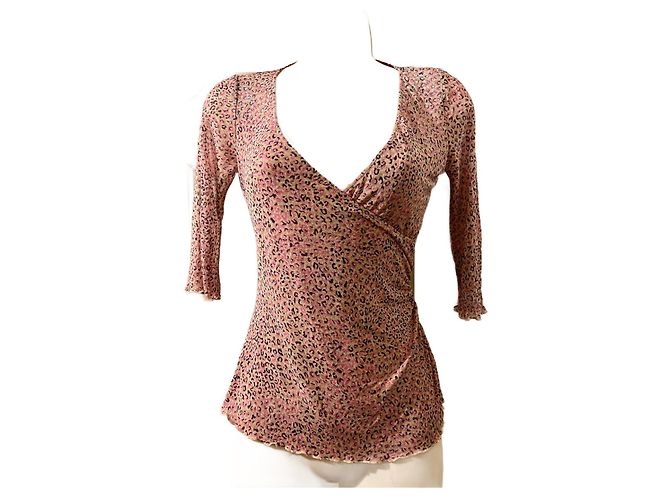 Diane Von Furstenberg Top incrociato in seta vintage DvF Leonetta Rosa Multicolore