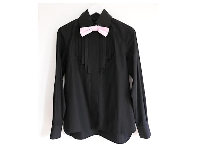 CHANEL AW07 Black Tuxedo Shirt w/Bow tie Cotton  ref.961881