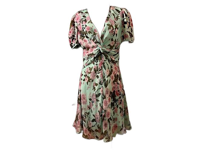 Diane Von Furstenberg Vestido de chiffon de seda floral DvF, linha recente Multicor Turquesa