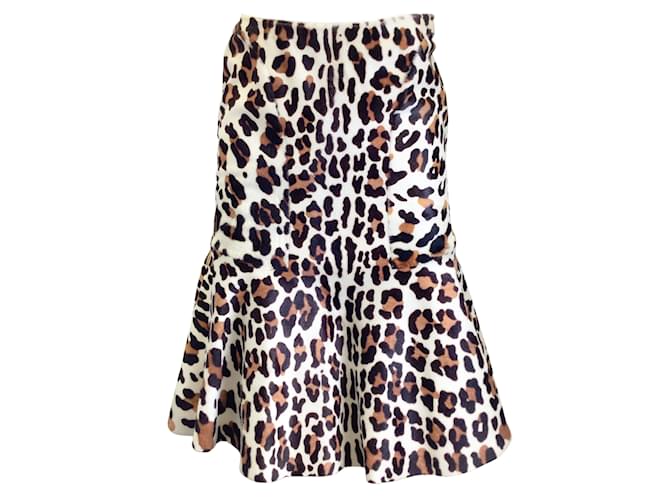 Alaïa Alaia Ivory / Tan / Brown Leopard Printed Flared Calf Hair Skirt Multiple colors Pony-style calfskin  ref.961909