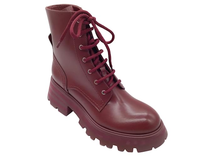 Alexander McQueen Burgundy Lace-Up Leather Boots Purple  ref.961921