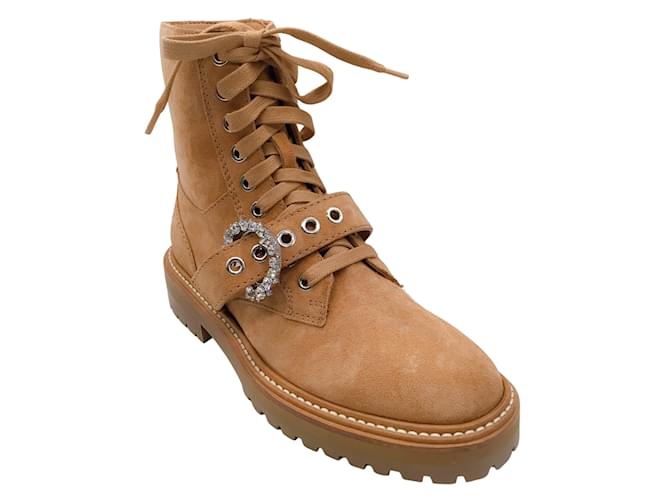 Jimmy Choo Tan Cora Crystal Combat Boots Jimmy Choo