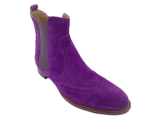 Hermès Bottines à enfiler en cuir suédé violet Hermes Brighton Suede  ref.961950
