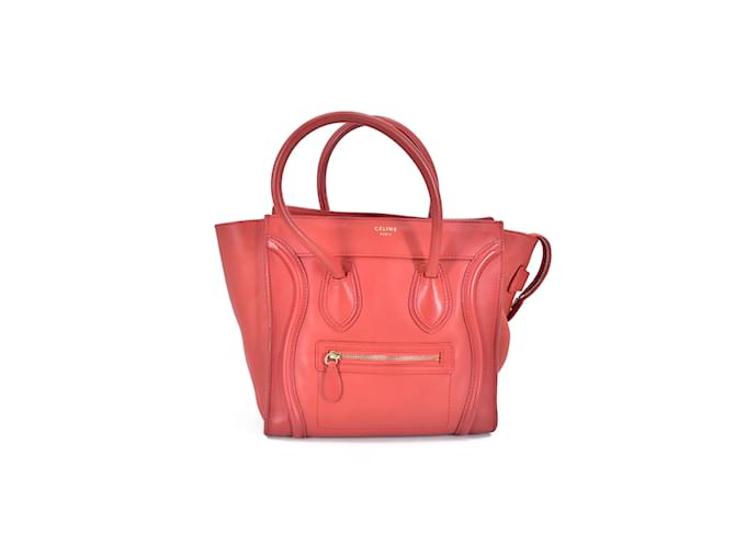 Celine Nano Luggage Leather Shoulder Bag Red For Women