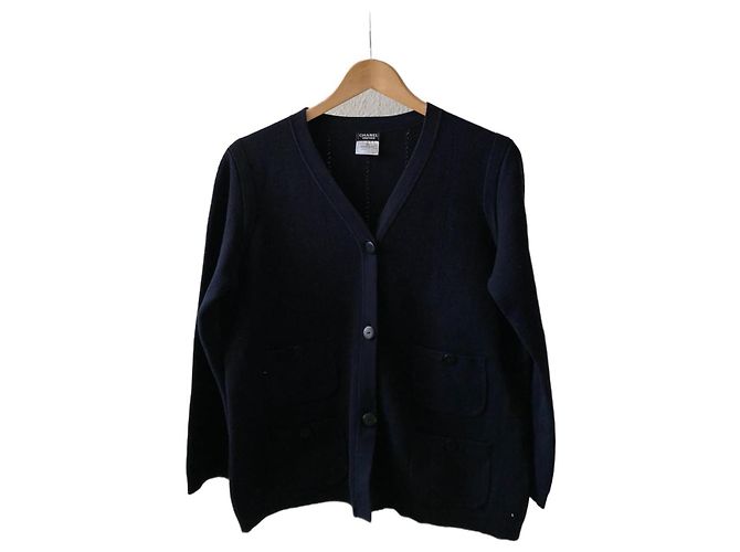 Chanel Uniform Cardigan Schwarz Baumwolle