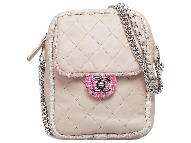Borsa a tracolla elegante in tweed rosa Chanel