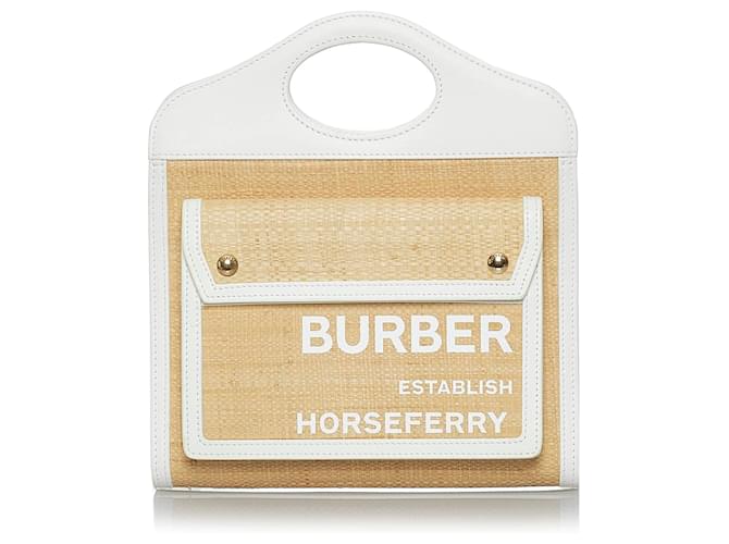 Burberry, Bags, Burberry White Leather Natural Raffia Mini Pocket Bag