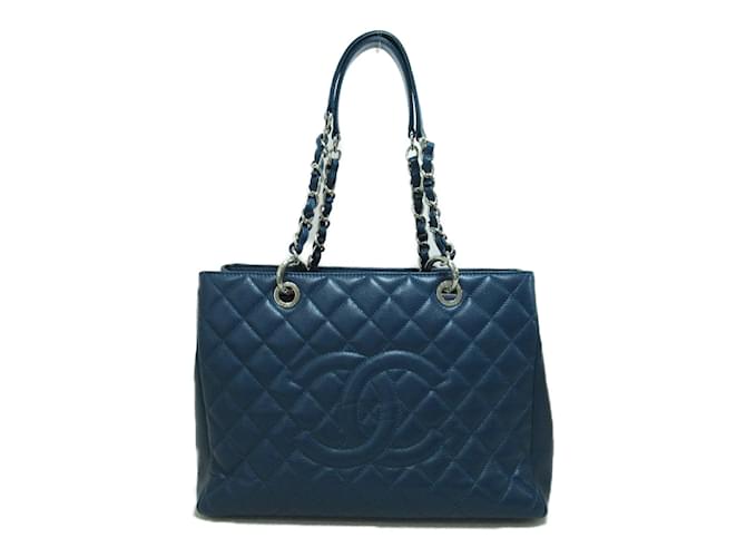 Chanel CC Bolsa Acolchoada Cadeia Caviar A50995 Azul Couro  ref.962260