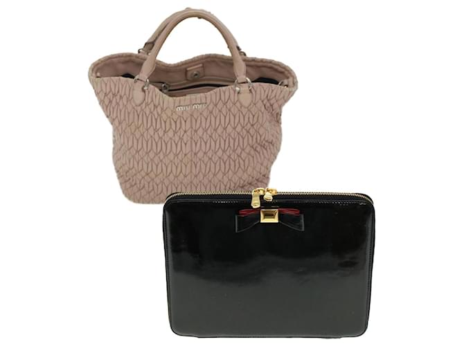 Miu Miu Hand Bag Enamel Leather 2Set Pink Black Auth bs6160  ref.962328