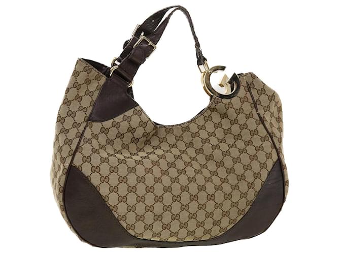 Gucci Web Sherry Line GG Canvas Shoulder Bag PVC Leather Beige Green Auth rd4502
