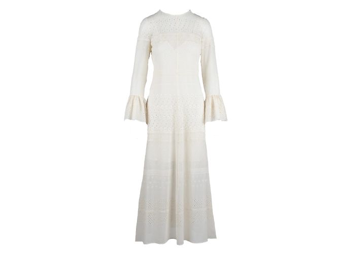 Saint Laurent besticktes langes Kleid Weiß