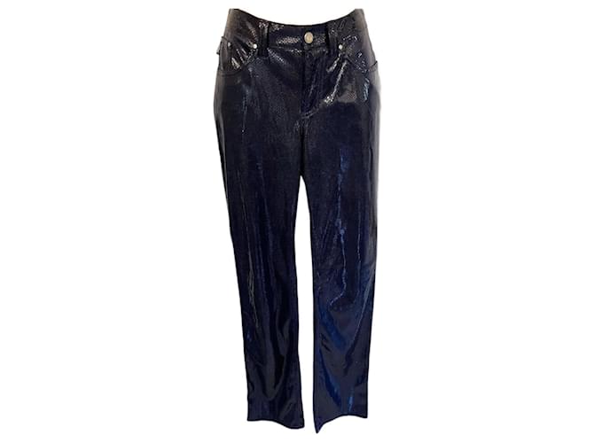 Gianfranco Ferre Vintage Jeans Gianfranco Ferre Calças femininas vintage marinho com estampa de cobra tamanho justo 29 Azul marinho Poliéster Poliamida  ref.962439