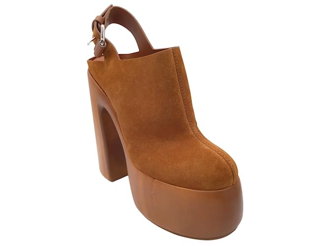 Casadei Brown Kentucky Chunky Wooden Platform Ultra High Heeled Suede Leather Shoes  ref.962471