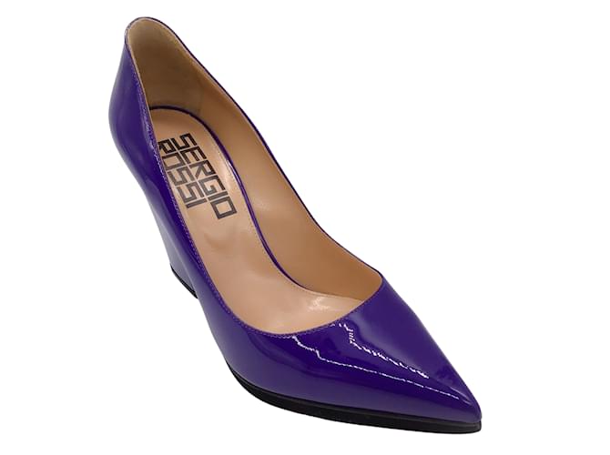 Sergio Rossi Purple Pointed Toe Block Heel Patent Leather Pumps  ref.962475