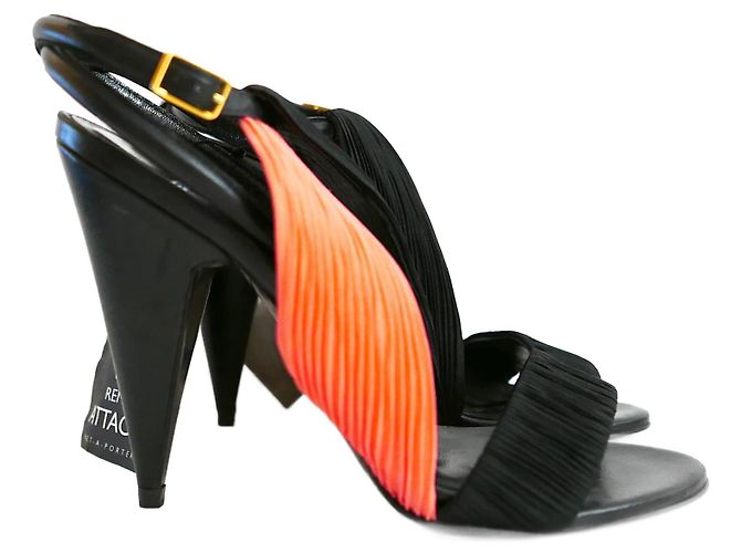 Pierre Hardy Ruched Fabric Heels Sandals Black Coral