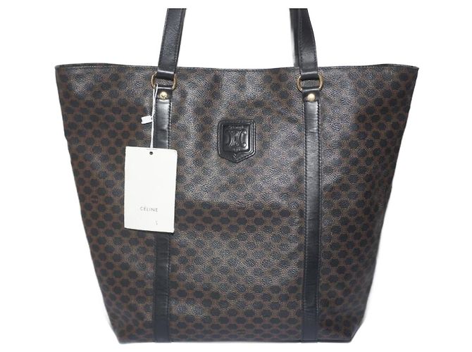 Celine Daoust NWT Authentic CELINE Macadam Tote BORSA A SPALLA MARRONE CON PELLE nera MC98/1
