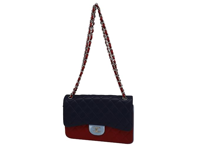 Solapa Chanel Jumbo Tricolor Classic forrada en piel de cordero azul y roja Cuero  ref.962499