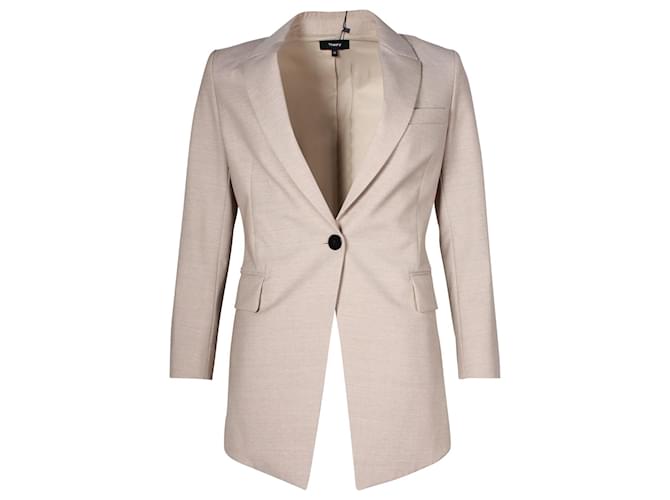 Theory Etiennette Melange Blazer Droit en Laine Beige  ref.962512