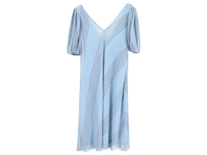 Ganni Pleated Georgette Midi Dress in Blue Polyester Light blue  ref.962539