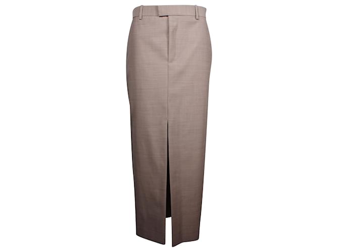 Bottega Veneta High-Waisted Front-Split Long Skirt In Brown Wool  ref.962544