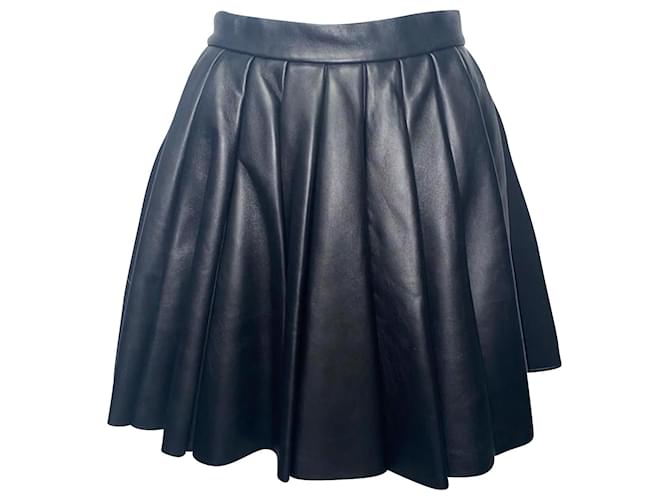 David Koma Pleated Short Skirt in Black Leather  ref.962555