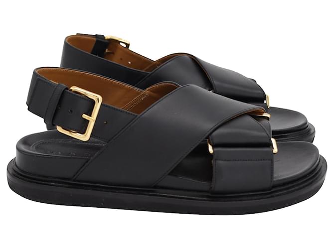 Marni Fussbett Slingback Sandals in Black Leather  ref.962580