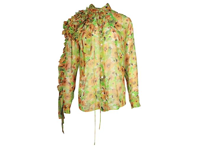 Dries Van Noten Clavelly Rüschen-Georgette-Bluse aus Seide mit Blumendruck  ref.962591