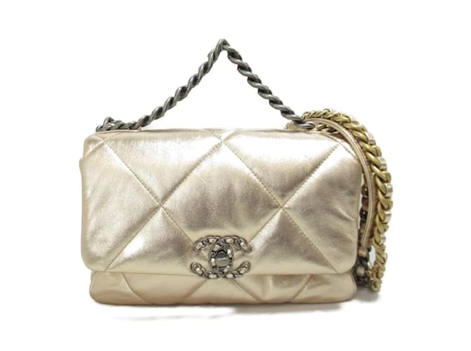 Small Classic Chanel 19 Handbag AS1160 Golden Leather Lambskin ref