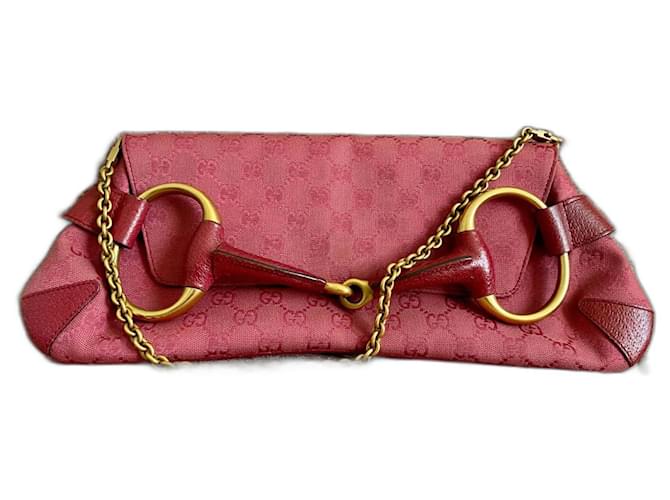 Clutch mit Horsebit-Kette von Gucci Pink Leinwand  ref.962679