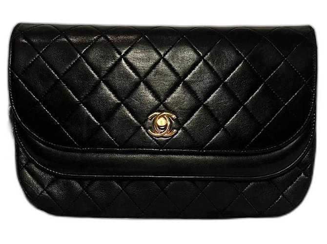 Timeless Vintage Chanel Quilted lined Flap Lambskin bag Black Gold