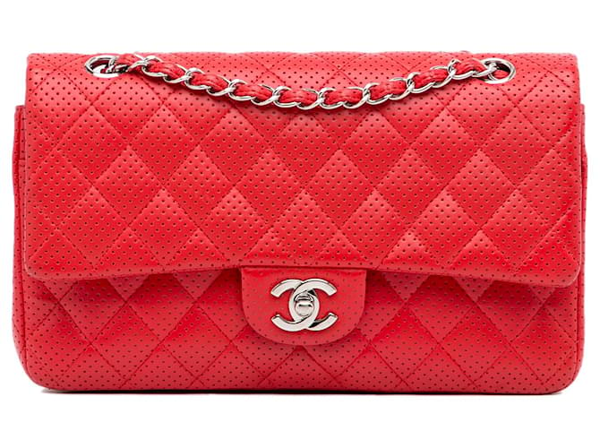 Chanel Red Medium Classic Perforated lined Flap Leather ref.963205 - Joli  Closet