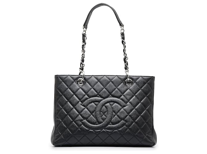 Chanel Grey Quilted Caviar Shopping Tote
