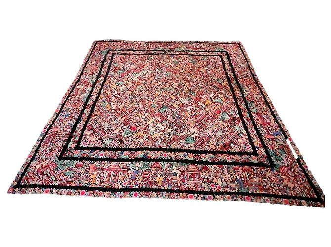 Autre Marque bellissimo scialle manila cantonese Nero Blu Corallo