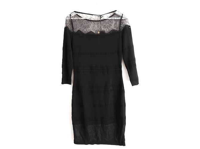 Roberto Cavalli Schwarzes Strick- und Spitzenkleid