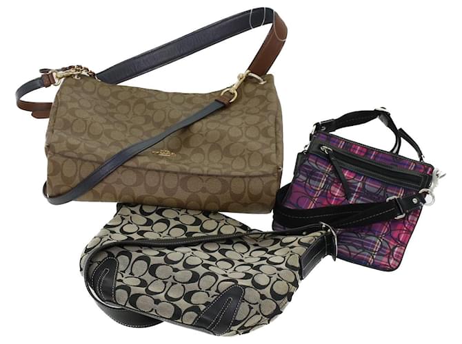 Coach Signature Shoulder Bag Canvas Leather 3Set Black Brown pink Auth  44684 Cloth ref.963343 - Joli Closet