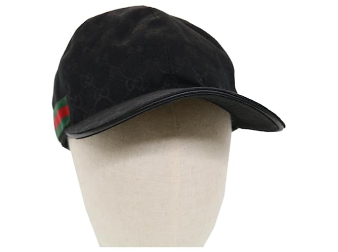 GUCCI GG Canvas Web Sherry Line Cap M Black Red Green 200035.601564 Auth yk7360  ref.963364