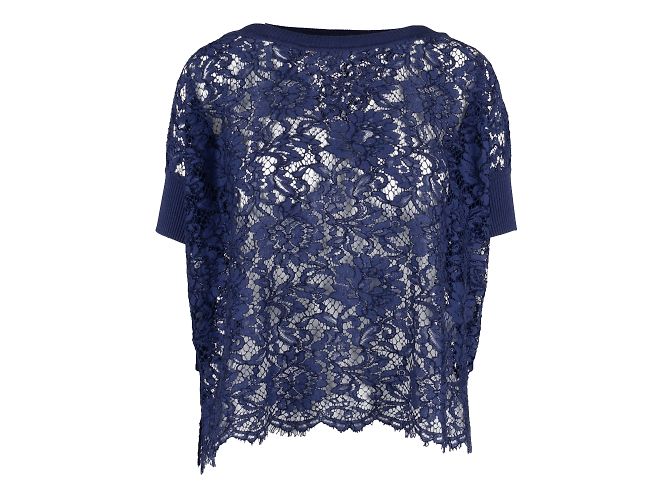 Top de renda azul marinho Valentino em algodão