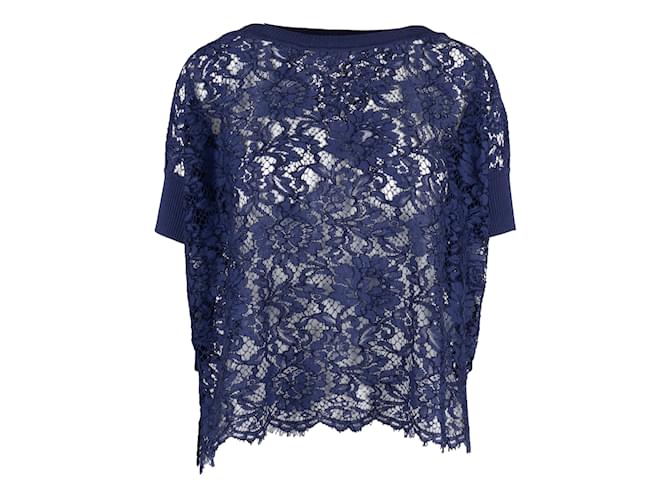 Valentino Lace Top Blue Navy blue Cotton  ref.963426