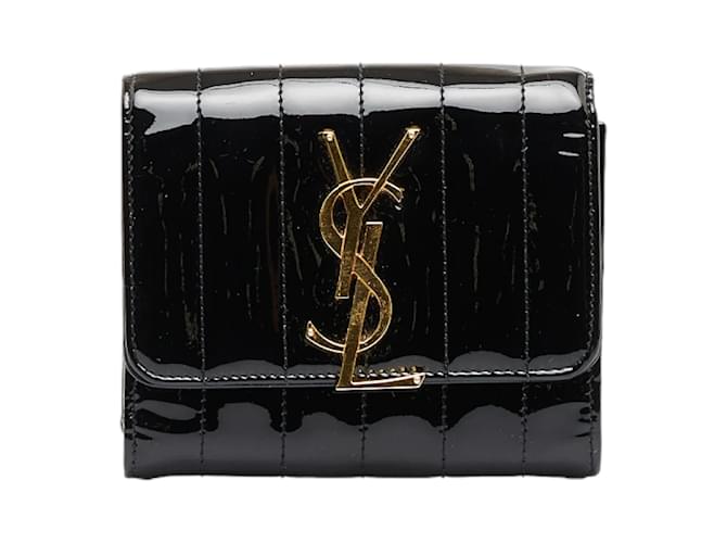 Yves Saint Laurent Patent Leather Vicky Trifold Wallet Black ref
