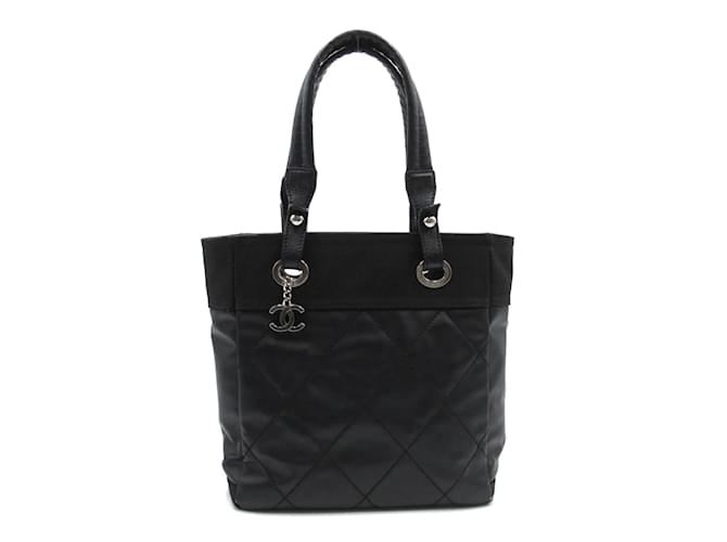 Chanel Paris Biarritz Black Canvas Tote Bag (Pre-Owned)