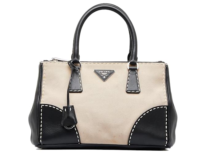 Prada Saffiano lined Zip Galleria Tote Beige Leather Pony-style