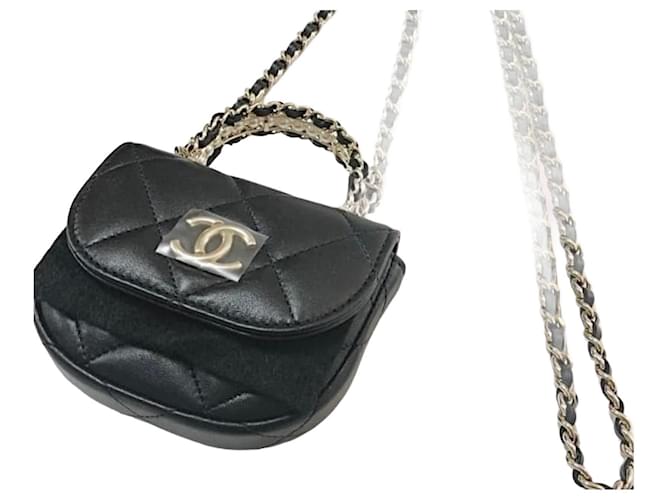 CHANEL Lambskin Quilted Pearl Crush Clutch With Chain Black 1226273