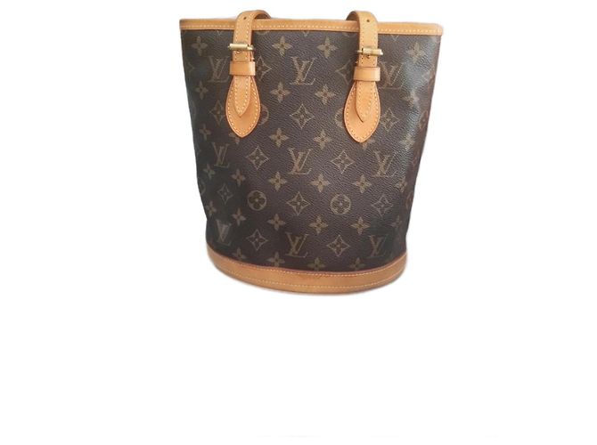 Bucket Louis Vuitton Monogramm Beuteltasche Dunkelbraun Leder