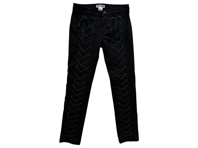 Issey Miyake Calça corset jeans preta de algodão Preto