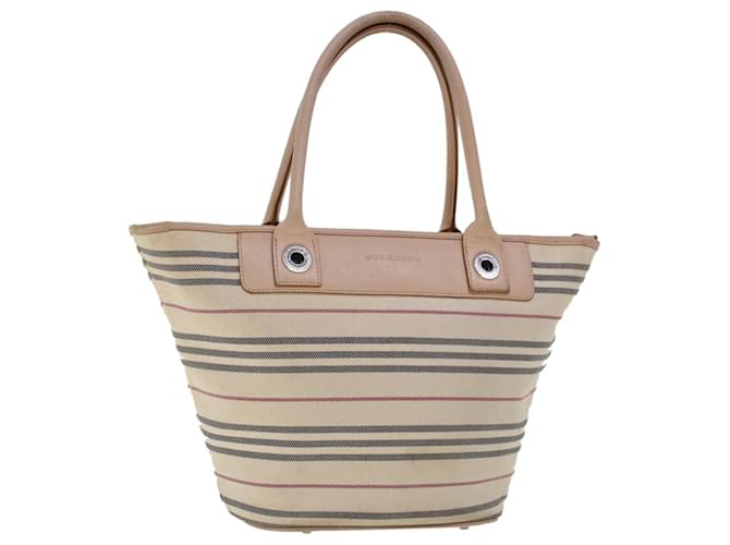 BURBERRY Tote Bag Canvas Leather Beige Auth yb121 Cloth  ref.964143