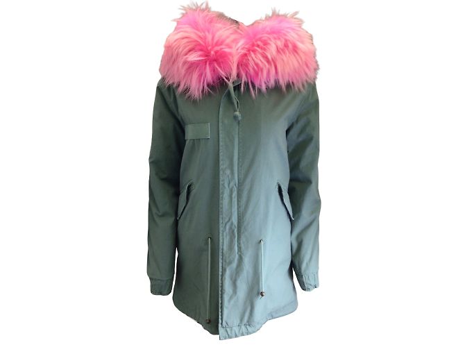 Mr & Mrs italy Mr & Mrs Italia Verde / Parka in cotone con cappuccio e pelliccia rosa