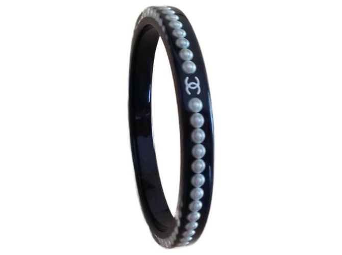Pulseira Chanel de Pérolas Preta Preto